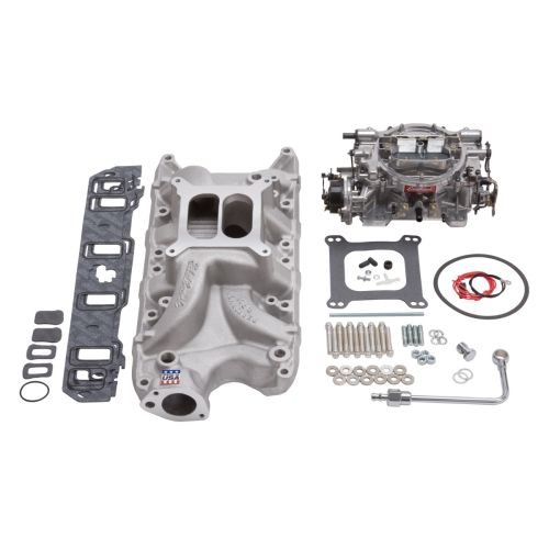 Edelbrock Intake Manifold 2032 Single-Quad Manifold and Carb Kit for Small Block Ford 289-302